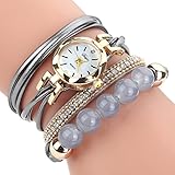 HUIHUI Uhren Damen, Geflochten Armbanduhren Günstige Uhren Wasserdicht Casual Analoge Quarz Uhr Luxus Armband Coole Uhren Lederarmband Mädchen Frau Uhr (Grau)
