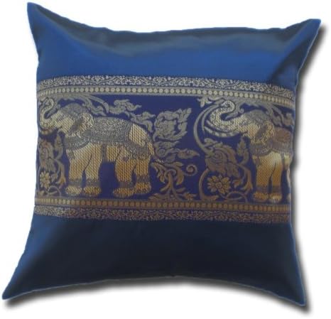 Pillow Case Cusion blue Thai Silk THROW 17"x17" Elephant elegant nice beautiful