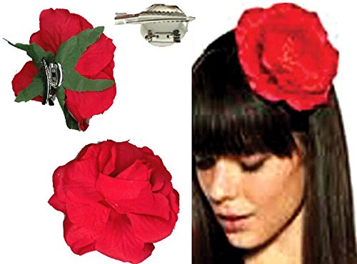 Mondial-fete - Fleur andalouse Rouge avec Broches 9 cm