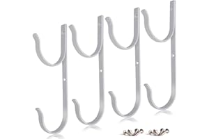 MENG ZHI AO 4 PCS Set Pool Pole Hangers Heavy Duty White Aluminium Holder Hooks with Screws Perfect Hooks for Swimming Pool,Telescopic Poles,Skimmers,Nets Brushes,Vacuum Hose,Garden Equipment Etc