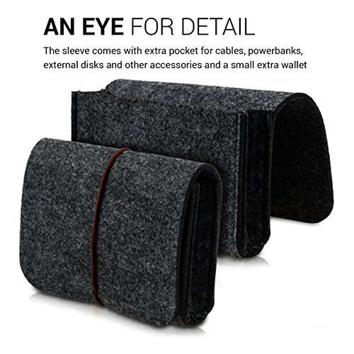 kwmobile Laptoptasche Filz Sleeve für 15″ 15,6″ Laptop / Ultrabook – Notebook Tasche Schutzhülle Laptop Case Hülle in Dunkelgrau mit Innentaschen Innenmaße: ca. 41,5 x 31 cm - 6