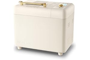 Neretva Bread Maker Machine, 15-in-1 2LB Automatic Breadmaker with Gluten Free Sourdough Setting, Auto Nut Dispenser, Digital, 1 Hour Keep Warm, 3 Crust Colors,Receipe Booked Included (Beige)