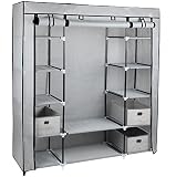 Gr8 Home Large Grey Fabric Canvas Bedroom Wardrobe With Hanging Rail Shelving Clothes Storage Cupboard Unit