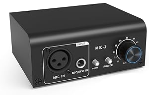 XTUGA XIC1 Microphone Preamp with 2 Input, Mic Gain Booster for Dynamic and Condenser Microphones Max 75db Gain 48V Phantom Power XLR Output