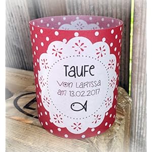 4er Set Tischlicht Tischlichter Punkte mit Deckchen Taufe Tischdeko personalisierbar rot