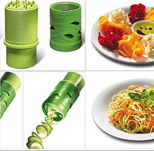 Gurkenschneider, Julienne- & Spiralschneider, gurkenhobel für Gemüse, Zoodles, Kreieren Gesunder, Kohlehydratfreier, Glutenfreier, Köstlicher Speisen Nach Der Paleo-Diät! Zucchini Spiral Schneider, Gemüsehobel (Grün) - 2