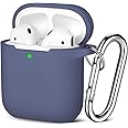 Maledan Compatible with Airpods Case 2 & 1, Silicone Shockproof Protective Case for Airpod Skin Cover, Waterproof [Front LED Visible] Support Wireless Charging with Carabiner, BlueGray