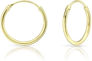 DTPsilver® Boucles d'oreilles Mini/Petites/Moyennes/Grandes Créoles en Argent Fin 925 Plaqué Or Jaune - Épaisseur 1.2 mm - Diamètre 8, 10, 12, 14, 16, 18, 20, 25, 30, 35, 40, 50, 60, 70, 80 mm