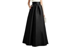 Tainrunse Gonna da donna con orlo ampio svasato a trapezio autunnale in finto raso maxi lunghezza al pavimento tinta unita tasche a vita alta elegante vintage casual oversize lungo