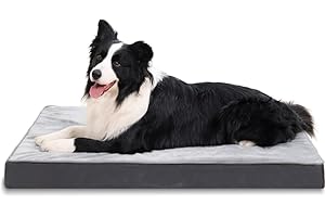 Jaspuriea Orthopädisches Hundebett Grosse Hunde mit Wasserdichtem Abnehmbarem Bezug, Rutschfestem Waschbar Hundebetten, Deluxe-Flanell Bequeme Hundekissen, Grau, 90x60x9 cm
