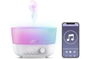 Hubble Connected Mist Humidificateur intelligent 5 en 1 avec diffuseur d'huiles essentielles, enceinte Bluetooth, veilleuse, horloge numérique LED, jusqu'à 10 heures d'autonomie et application mobile