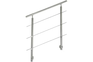 FINEUNAN V2A Edelstahl Geländer für Seitliche Montage - Treppengeländer mit 3 Querstreben für Treppen Brüstung Balkon - Innen und Außen Handlauf Geländer Treppengeländer (150CM, 3 Querstreben)