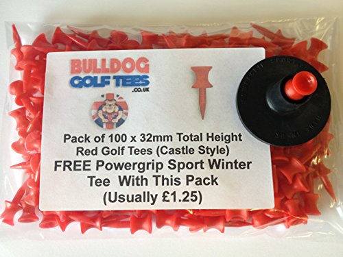 SAVER-PACK-of-100-BULLDOG-GOLF-TEES-Height-32mm-SHORT-RED-PLASTIC-CASTLE-TEES