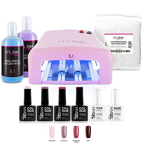 MYLEE Kit de 4 colores de esmalte en gel para uñas, Lampara UV capas base y superior y Prep y removedoe con toallitas