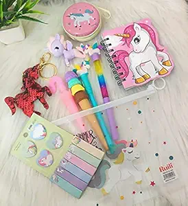 Tera13 Unicorn Folder/Lock Diary with/Glitter/LED/Avenger/Sharpener/Erasers for School Pencil Combo Set (Pack of 10 )