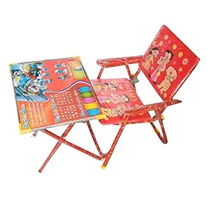 Grazia Kids Durable Wooden Folding Study Table Chair Set (2-8 Years) - Large-red-Made in India