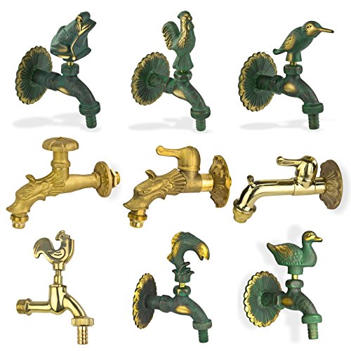 Stabilo-Sanitaer Nostalgie-Auslaufventil 1/ 2 Zoll, Garten Wasserhahn Antik Messing-patiniert mit Tiermotiv Vogel, Langem Wandabstand und massiver Wandrosette - 3