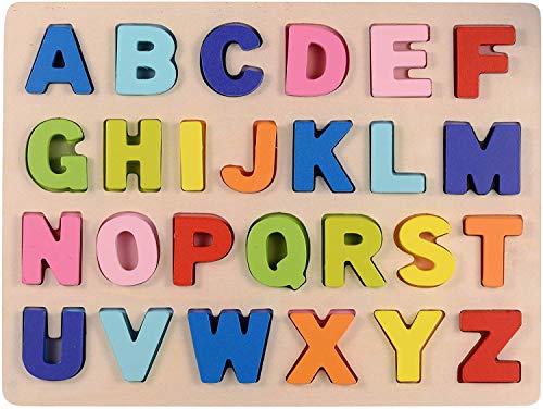 Afunti Tablero del Rompecabezas del Alfabeto de Madera Letras del ABC Juguetes de Aprendizaje Alfabeto de Mayúsculas para niños pequeños y niños