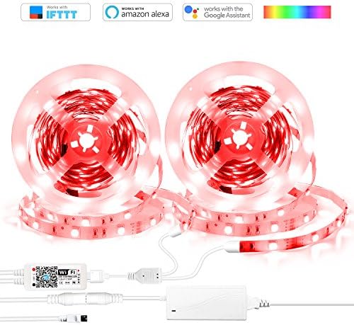 WiFi Smart Phone &amp; 24Key Remote Controlled Music RGB LED Strip Lights Kit, 12V 10M 300LEDs Non Waterproof 5050 with Dimmer Timer, via Android IOS APP Alexa Google Home &amp; IFTTT for Kitchen Desk Backlight Closet