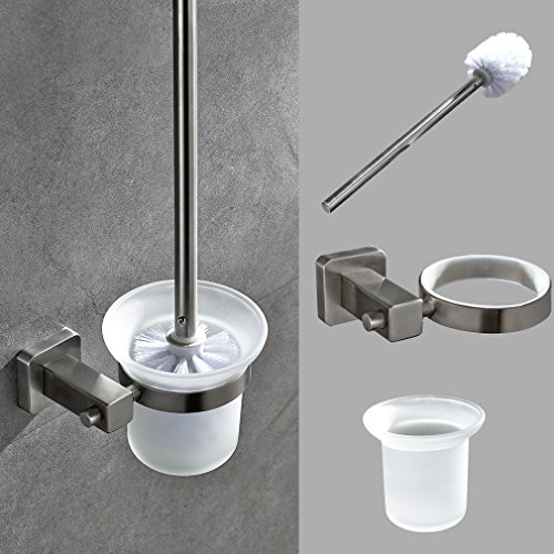 Auralum® Chrom WC bürste WC-Garnitur Papierhalter Klobürste Bürstengarnitur Bürstenhalter Matt mit eckige Basis - 6