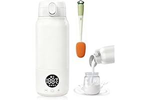TECHVIZRS Tragbarer Flaschenwärmer, 500ml Flaschenwärmer Baby Unterwegs Präzise Temperaturkontrolle 37 Bis 55 Grad Einstellbar für Reisen Nachtfütterung (Weiß Schwarz)