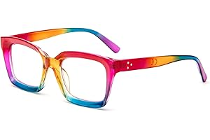 MMOWW Oversized Reading Glasses for Women - Anti Blue Light Glasses with Square Frame (Rainbow color, +2.5)
