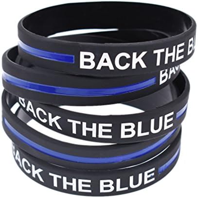 YNuth Back The Blue Thin Blue Line Silicone Wristbands in Support Memory Police Officer Pack of 5pcs