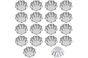 jinminamz 18 pièces Moules à Tartelettes, Moules à cupcakes, Moule à tarte aux œufs réutilisables en acier inoxydable pour pudding, gâteaux, cookies, muffins