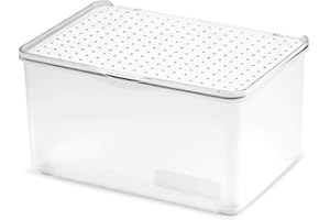 madesmart 79208 Bin with Lid-Stack Collection Stackable, Soft-Grip Lining and Non-Slip Feet, BPA-Free, Plastic, Frost