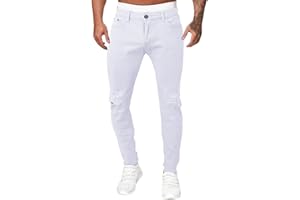 QWUVEDS Pantalones vaqueros deportivos casuales para hombre, color sólido, estilo clásico, alto estiramiento, agujero estrecho, pierna estrecha, pantalones vintage para hombre