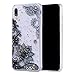Produktbild Misstars Glitzer Hülle für Galaxy A10, Bling Pailletten Transparent Weich TPU Silikon mit Schwarz Blumen Malerei Muster Backcover Anti-Rutsch Kratzfeste Schutzhülle für Samsung Galaxy A10 2019
