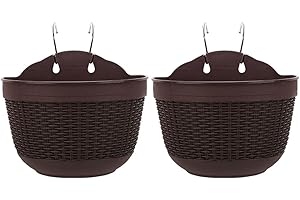 ARMINZANG Hanging Flower Pots Set of 2,Plastic Hanging Planters Outdoor for Garden Fence Patio Home Ornaments Wall Mounted Flower Holders Flower Basket Indoor with 4 Hooks and Drainage