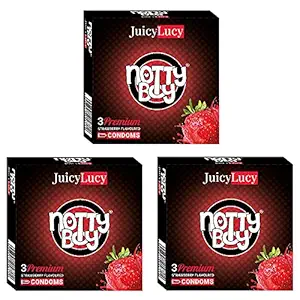 NOTTY BOY JuicyLucy Strawberry Flavour Condom For Men - 9 Count (Pack of 3)