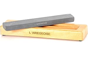 L'ARIEGEOISE, Pierre à aiguiser naturelle des Pyrénées 800/1200 Pierre à affuter Aiguiseur couteaux professionnel Affuteur sécateur Ciseaux à Bois Hache. Fabrication Française 200mm SOCLE BOIS