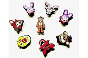 CHILFUL Five Nights at Freddy's Freddy Fazbear Charms for Shoes, Keychains, Backpacks - Set of 8, Plastic, No Gemstone, Plastic, No Gemstone