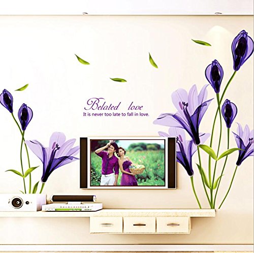 HALLOBO® XXL Wandtattoo Lily Wandaufkleber Wandsticker Wall Sticker Schmetterling Blumen Wohnzimmer Schlafzimmer Deko - 3