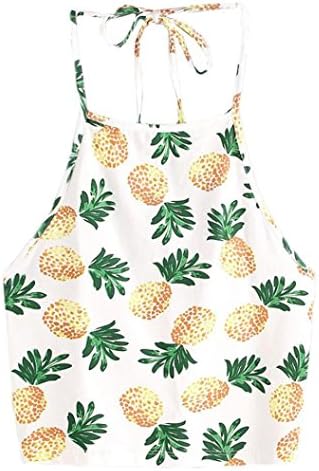 Hmeng Women's Teen Girls Fashion Pineapple Print Tank Top Cute Sleeveless Blouse Summer Cami Vest (White, L)