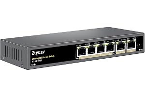 Ztyuav 6-port ohanterad 2,5 G Ethernet-omkopplare med 4 x 2,5 G RJ-45-portar, 2 x 10 G uppkopplingsportar, portar hastighet a