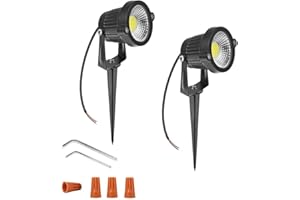 Youngine 12V Low Voltage LED Landscape Lights Waterproof Outdoor Walls Trees Flags Spotlights 5W COB Garden Yard Path Lawn Light with Spike Stand, Pack of 2 (Cool White)