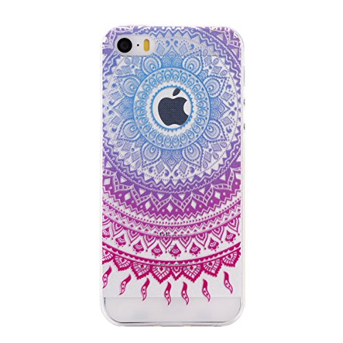 XiaoXiMi Funda iPhone 5 5S SE Carcasa TPU transparente Funda de Silicona Caucho para iPhone 5 5S SE Soft Silicone Case Cover Funda Protectora Carcasa Blanda Caso Suave Flexible Caja Delgado Ligero Casco Anti Rasgu  os Anti Choque Funda con Patr  n de Dise  o   nico - Mandala Tribal p  rpura