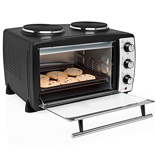 Andrew James Mini Oven with Electric Grill and Double Hotplate Fast Heating 5 Cooking