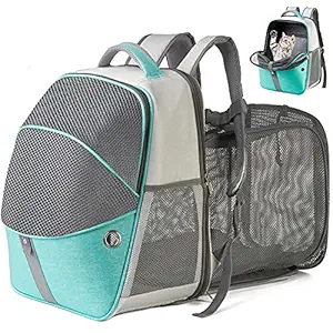 ELLONI Expandable Cat Backpack Carrier - Pet Carrier Backpack - Dog Backpack Carrier for Small Dogs Durable Fabric Breathable Anti-Scratch Resistant Mesh Window with Auto Locking Zipper Up to 14 Lbs
