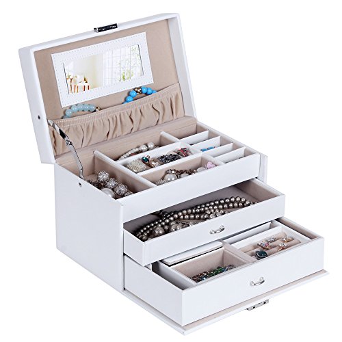 Songmics Schmuckkästchen abschließbar mit spiegel Schublade und Mini-Box (Weiß) JBC126W - 2
