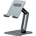 Baseus Metal Foldable Tablet Stand, Angle and Height Adjustable Phone Stand for Desk Compatible with iPad Pro/Air/Mini, iPhone, Samsung, Switch, Kindle & Upto (4-13") Screen Devices (Grey) (Tablets)