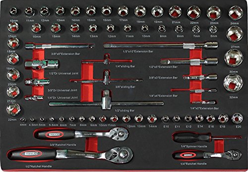 F-BD Black Red Edition | Werkzeugwagen * Werkstattwagen * 6 Schubladen / 4 gefüllt mit Werkzeug | Bit Sets, Ratschen, Nüsse und vieles mehr… - 2