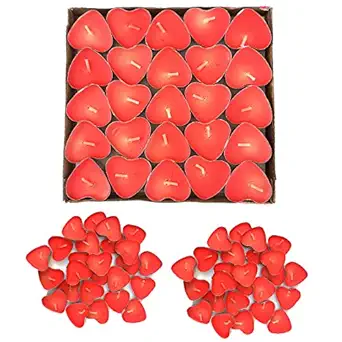 Urvi Creations Set of 50 Heart Shape Smokeless WaxTea Light Candles for Diwali Decoration Items and Christmas Festivals Candles