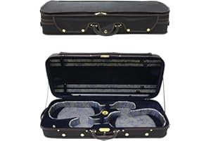 WUQIMUSC Custodia per violino doppia, in legno, per due violini 4/4, dimensioni standard, in nylon Oxford, interno in seta con cinturino posteriore (interno blu)