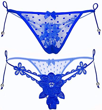 GCCUII 3-Pack Lingerie Briefs Women's Embroidery hollow transparent strap-on blue F