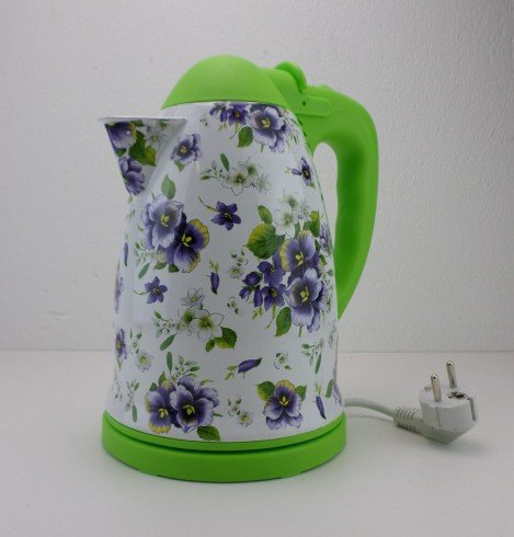 Emaille Wasserkocher mit Blumemuster, Kapazität 1,8 Liter, grüne Ausführung