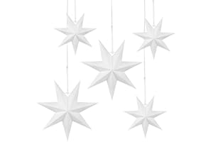 Wishstar 5 białych papierowych gwiazd wiszących, 3 x średnica 25 cm, 2 średnica 40 cm, dekoracja na Boże Narodzenie, wesele, urodziny, imprezę, baby shower, wakacje
